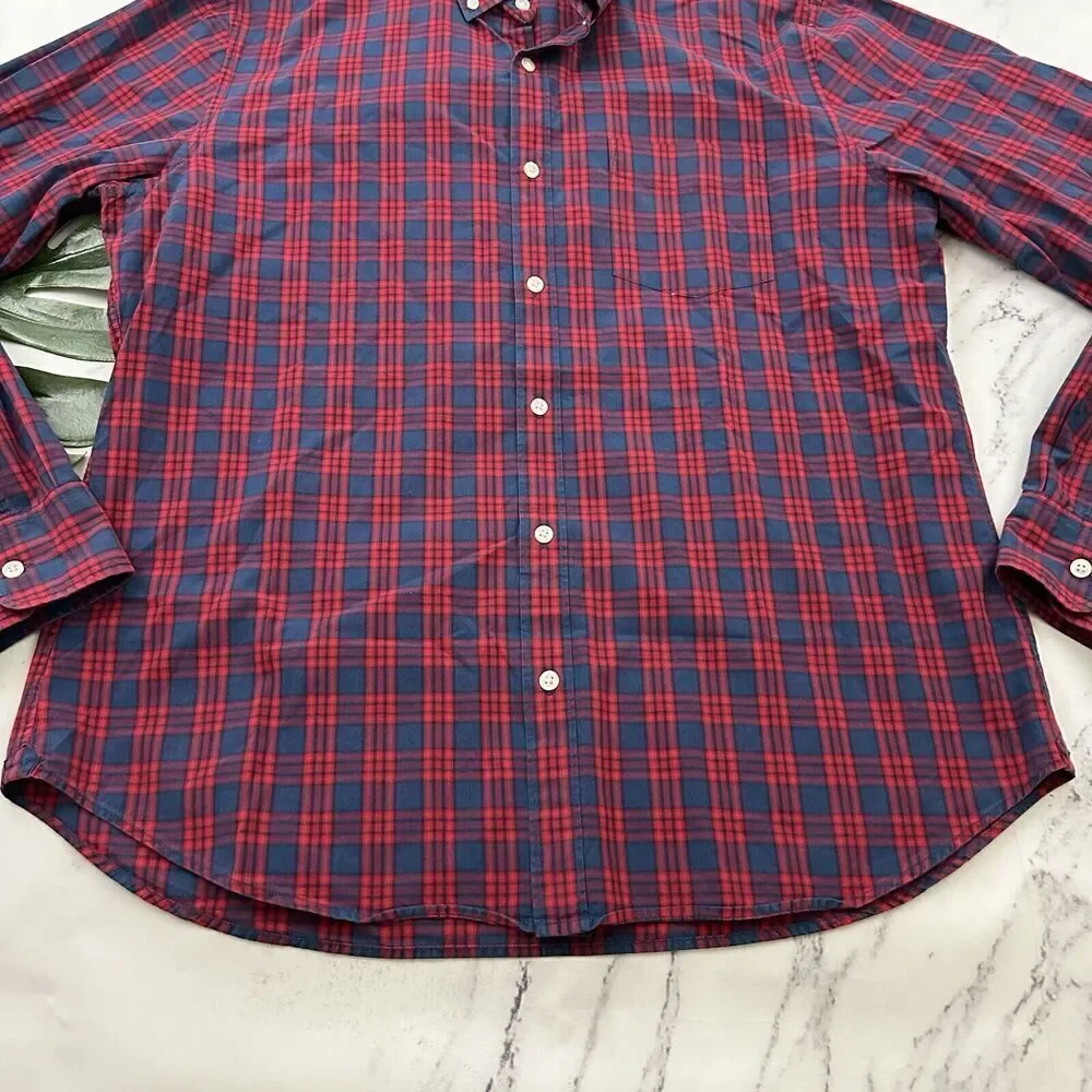 Bonobos Mens Button Up Shirt Size XL Red Blue Plaid Silm Fit Long Sleeve - Picture 5 of 12
